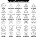 Road Signs Icon Set In Outline Style Royalty Free Stock Photo