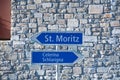 Road signs indicating Saint Moritz and Celerina Royalty Free Stock Photo