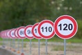 A road signs indicating from 110 to 120 as the speed limit