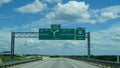 Interstate road signs driving towards San Antonio TX. Royalty Free Stock Photo