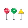 Road Signs Isolated On White Background. Set. Collection. Warning. Stop. Go