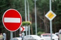 Road signs and lines on asphalt Royalty Free Stock Photo