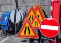 Road signs in police storage Royalty Free Stock Photo