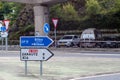 Road signs in Spain for Spanish cities Bilbao, Bilbo Zarautz and Aia