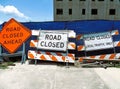 Road signs stacked at construction site. Royalty Free Stock Photo