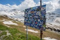 Road signs at Stelvio Pass, the highest automobile pass in Italy, 2758 metres, located