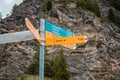 Road signs. Tourist destinations in Switzerland. Lettering in german