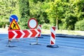 Road signs, traffic light . Roadworks Royalty Free Stock Photo