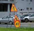 Road signs warning of road repairs Royalty Free Stock Photo