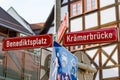 Road signs white to Kraemerbreucke in Erfurt