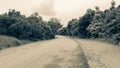 Road Bend Trees Grass Destination Sepia Landscape Royalty Free Stock Photo