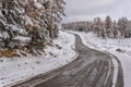 Road snow mountains forest autumn snowy