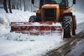 Road snow removal: Tractor and excavator combine efforts to clear streets effectively.