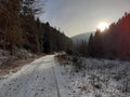 Road snow sun watching three shadow moutains