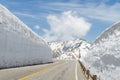 Road and snow wall at japan alps tateyama kurobe alpine ro Royalty Free Stock Photo