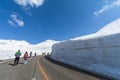 Road between snow wall of Tateyama Kurobe Alpine Route or Japa Royalty Free Stock Photo