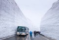 Road between Snow wall at Tateyama Kurobe Alpine Route, Toyama - Royalty Free Stock Photo