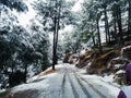 Road , snowfall and mountains Royalty Free Stock Photo