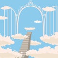 Road, stairs to heaven, open gates of heaven, sky, clouds, Christianity, vector, isolated, cartoon style