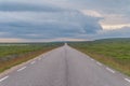 The road stretches into the distance on a background of green me Royalty Free Stock Photo