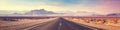 road stretching across a vast desert landscape, with a distant horizon and a sense of endless travel.Generative AI Royalty Free Stock Photo