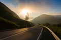 Road in sunrise time, Ailai mountains, Russia Royalty Free Stock Photo
