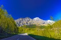 Road in swiss village in Alps, Leukerbad, Leuk, Visp, Wallis, Valais