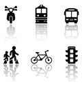 Road symbols set with reflection Royalty Free Stock Photo