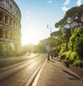 Road to Colosseum in sunset time, Rome, Italy Royalty Free Stock Photo