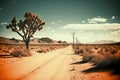 Road to desert. Retro tone color style. Travel vacation concept. Generative AI Royalty Free Stock Photo