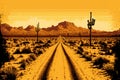 Road to desert. Retro tone color style. Travel vacation concept. Generative AI Royalty Free Stock Photo