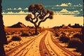 Road to desert. Retro tone color style. Travel vacation concept. Generative AI Royalty Free Stock Photo