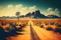 Road to desert. Retro tone color style. Travel vacation concept. Generative AI Royalty Free Stock Photo