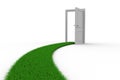 Road to door from grass. Isolated 3D