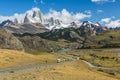 Road to El Chalten and panorama with Fitz Roy mountain at Los Glaciares National Park Royalty Free Stock Photo