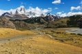 Road to El Chalten and panorama with Fitz Roy mountain at Los Glaciares National Park Royalty Free Stock Photo