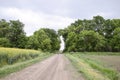 Road to the field. The road passing between the trees. Way through the forest. Symbol of life. Royalty Free Stock Photo