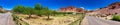 Road to Gifford House inside the Capitol Reef National Park, Utah - Panoramic view Royalty Free Stock Photo