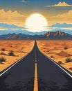 Road to the horizon and sunset in the Nevada desert Royalty Free Stock Photo