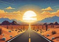 Road to the horizon and sunset in the Nevada desert Royalty Free Stock Photo