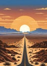 Road to the horizon and sunset in the Nevada desert Royalty Free Stock Photo