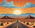 Road to the horizon and sunset in the Nevada desert Royalty Free Stock Photo