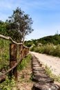 Cambodia island. road jungle, wooden fence