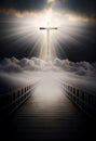 The road to the Kingdom of Heaven which leads to salvation and paradise with God with a cross showing the way