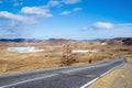 The road to Lake Baikal in March. Frozen salt lakes.