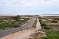 Road to lake tyrrell is a shallow, salt-crusted depression in the Mallee district of north-west Victoria, Australia. Royalty Free Stock Photo