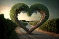 Road to love .Trees in the shape of a heart. Generative AI Royalty Free Stock Photo