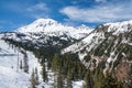 Road to Mount Rainier summit covered by snow Washington USA