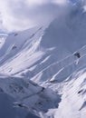 The road to the mountain gorge in winter. Snow-covered slopes of the Caucasus Mountains Royalty Free Stock Photo