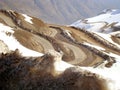 Winding road to Nevado Valley, ski and snowboard resort, in Chile, South America.